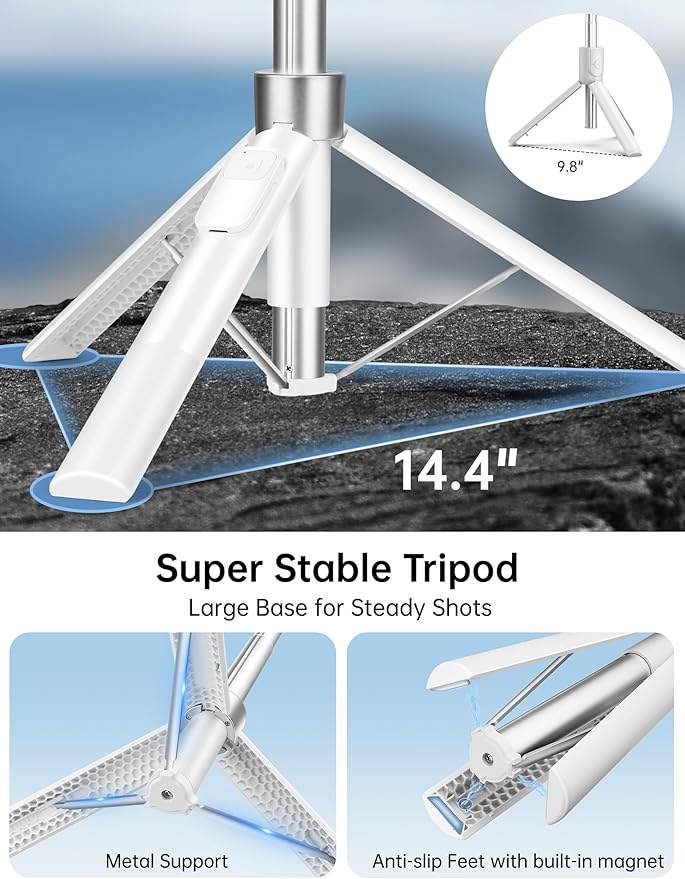 70" Magnetic Tripod for iPhone Magsafe, Extendable Selfie Stick Tripod with Rechargeable Remote & Magnetic Holder, 360° Rotatable Cell Phone Tripods Stand for Video Recording & Content Creation