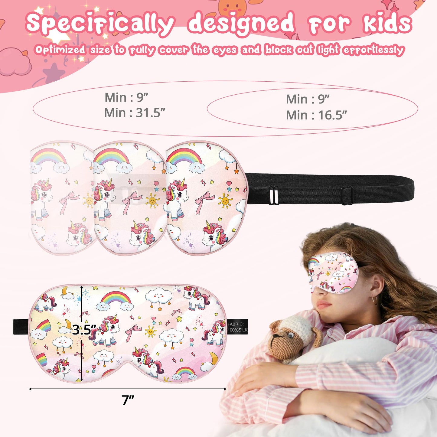Kids Sleep Mask Eye Cover: 100% Real Natural Pure Silk Eye Mask with Adjustable Strap, Funny Blindfold Kids Eye Mask for Sleeping, Soft & Lightweight Eye Shade for Boys Girls Teens (Horse Style)
