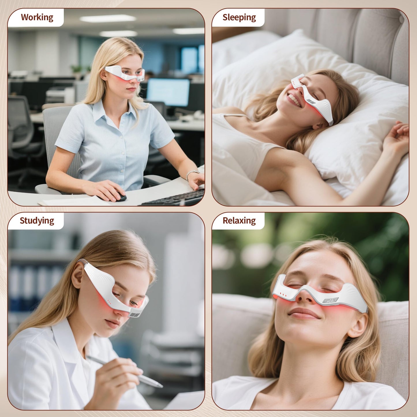 Queleay Under Eye Red Light Therapy Device, 650nm Red Light Therapy Eye Massager for Relieve Eye Bags, Eye Fatigue, Dark Circles, with Glasses Strap, Light-Weight, Hands-Free Use