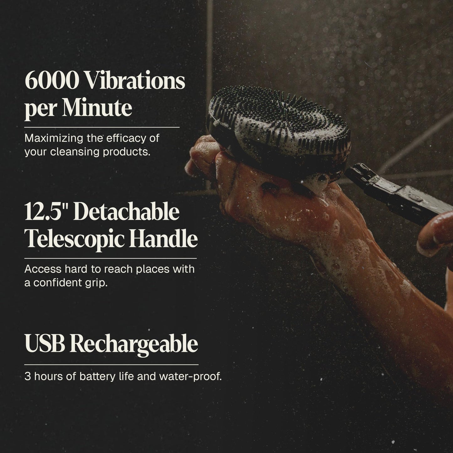 Black Wolf Body Wash & Sonic Scrubber Pro Kit for Men - Vibrating Face & Body Brush with Charcoal Powder Shower Gel, Water Resistant Massage Brush & Salicylic Acid Body Wash, Rich Lather & Deep Clean