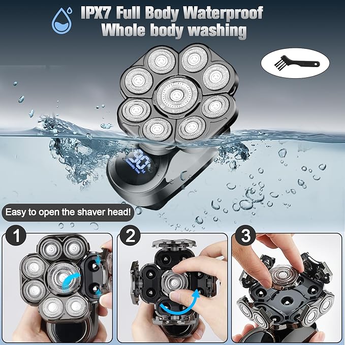 9D Electric Head Shavers for Bald Men, Upgraded 5-in-1 Waterproof Wet/Dry Grooming Kit Electric Shaver for Men, Cordless Rechargeable Bald Head Razor for Home&Travel