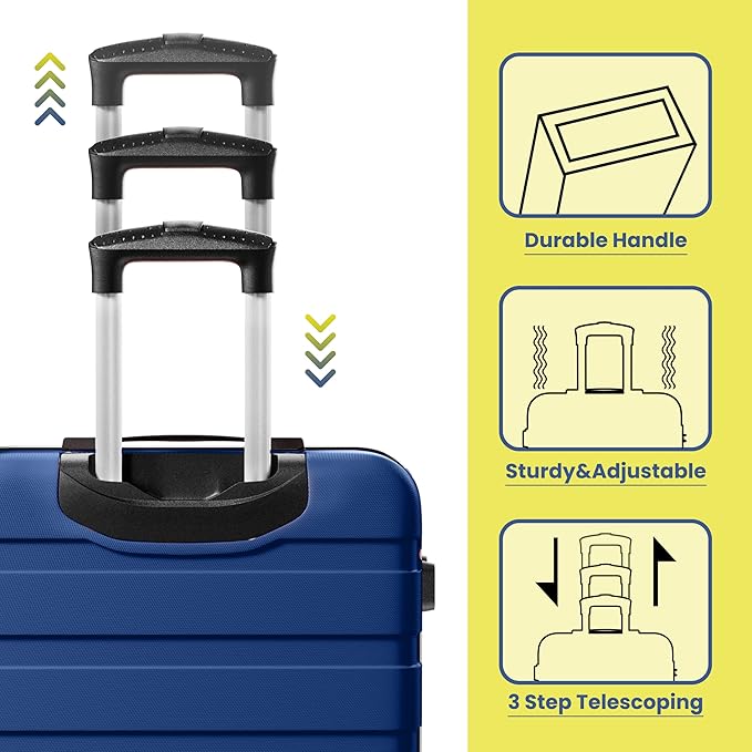AnyZip Luggage Sets 10 Piece Hardshell Suitcase Set PC ABS Lightweight Travel Suitcases with 4 Double Spinner Wheels TSA Lock 20 24 28 Inch with 7 Storage Bags Dark Blue
