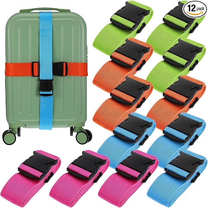 12 Pack Luggage Straps Suitcase Belts Straps Wide Adjustable Packing Straps Travel Belts Accessories for Business Traveling Packing