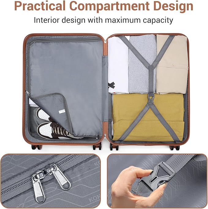 Kono 20'' Carry on Luggage Lightweight with Spinner Wheel TSA Lock Hardside Luggage Durable Small Carry on Suitcase Apricot Black