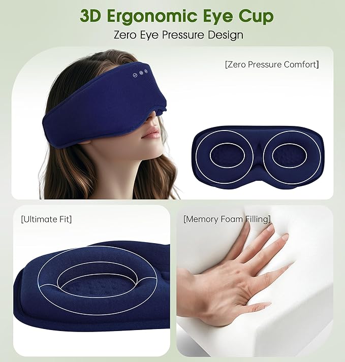 LC-dolida Bamboo Cotton Bluetooth Sleep Mask, 2 in 1 3D Soft Sleep Mask with Sleep Headphones, Sleep Eye Mask with Timming Setting, Blackout Sleeping Mask for Side Sleepers, Women Men, Navy