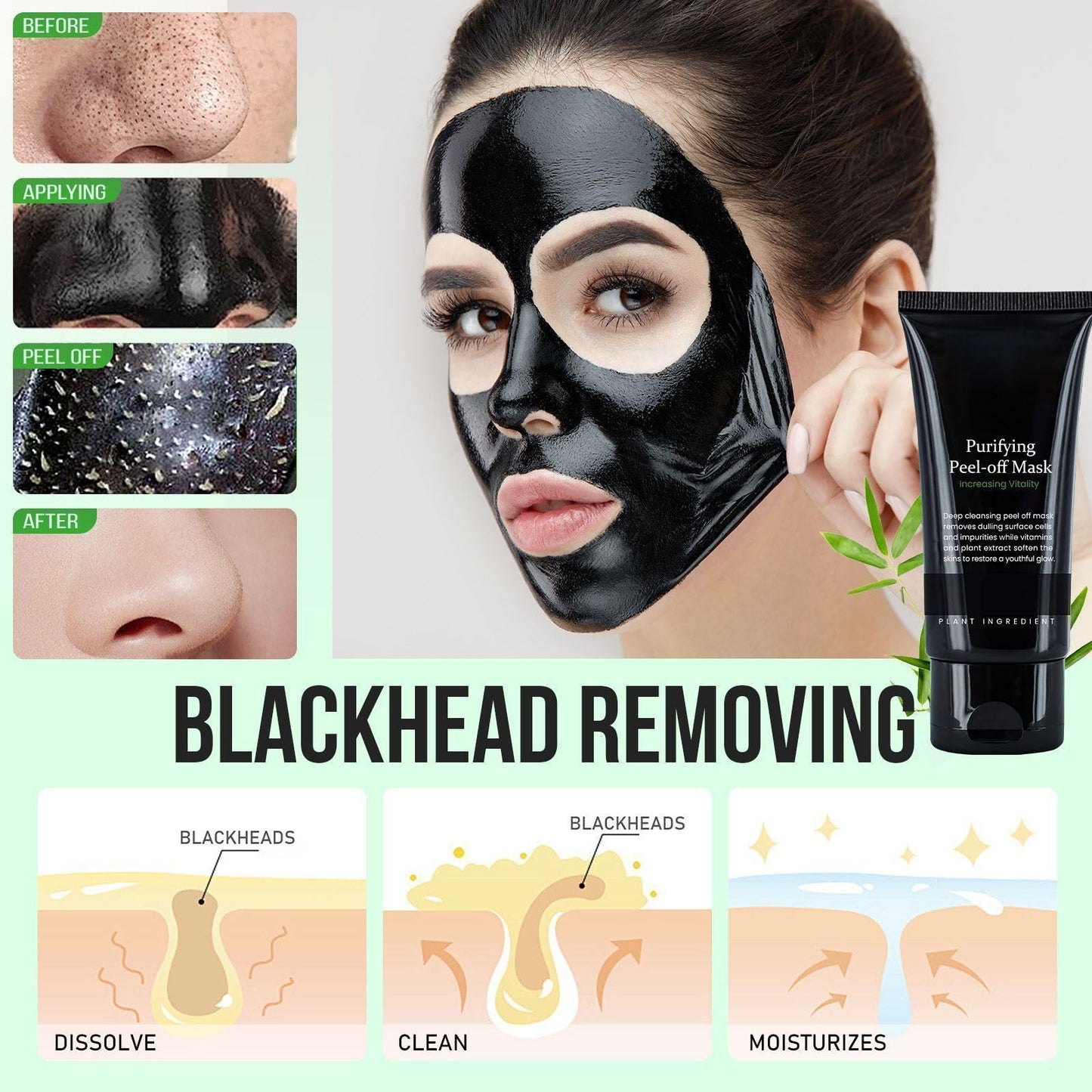 Blackhead Remover Mask for Face - Peel Off Black Mask, Charcoal Nose Blackhead Remover Mask, Deep Cleansing Blackhead Pores Acne for Skincare