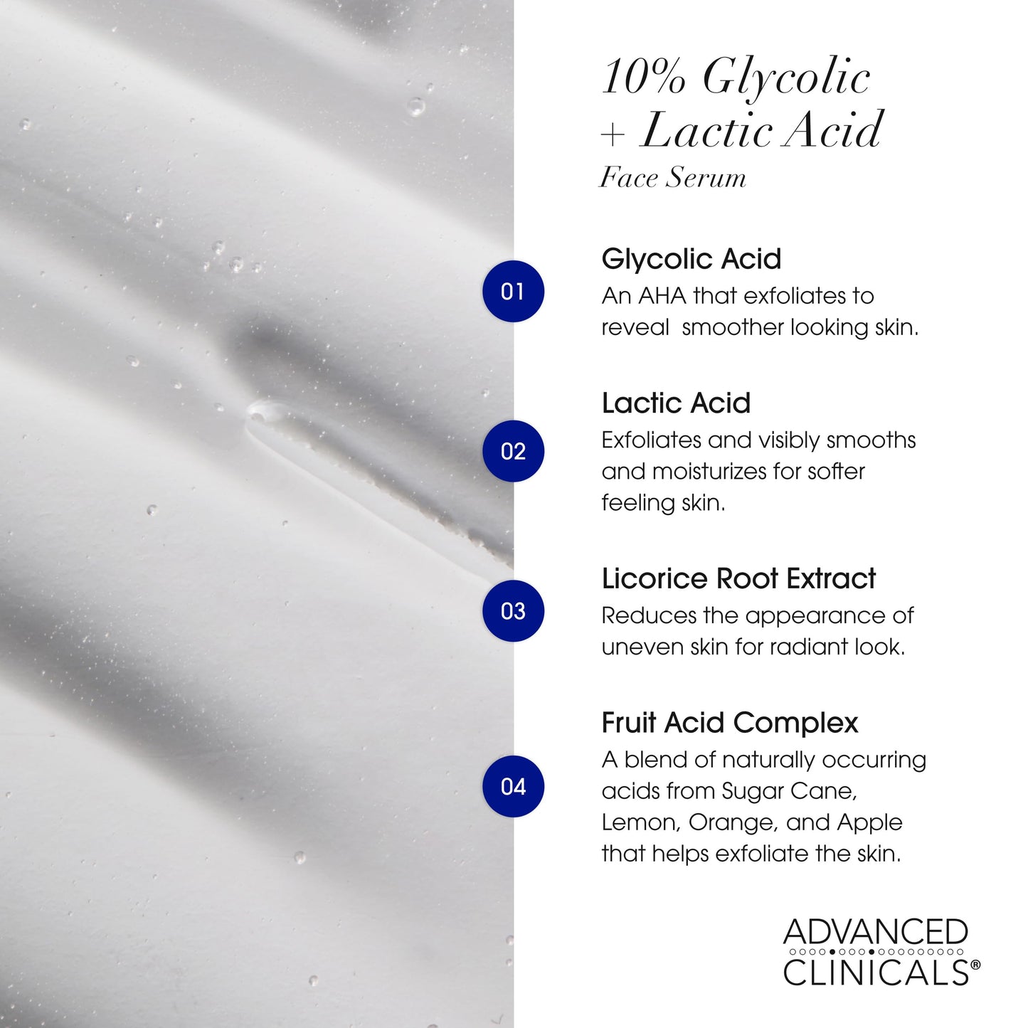 Advanced Clinicals 10% Glycolic Acid + Lactic Acid Body Lotion Moisturizer + AHA Glycolic Acid Face Serum 2pc Exfoliating Skincare Set To Reduce Look Of Uneven Rough Skin Texture, Fragrance Free, 2pc