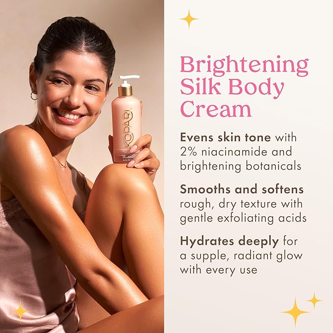 Kopari Brightening Silk Body Cream with 2% Niacinamide, AHAs & Kakadu Plum – Hydrating Body Lotion for Radiant, Even Skin Tone, Lightweight, Fast-Absorbing, Juicy Pink Guava Scent, 6.7 oz
