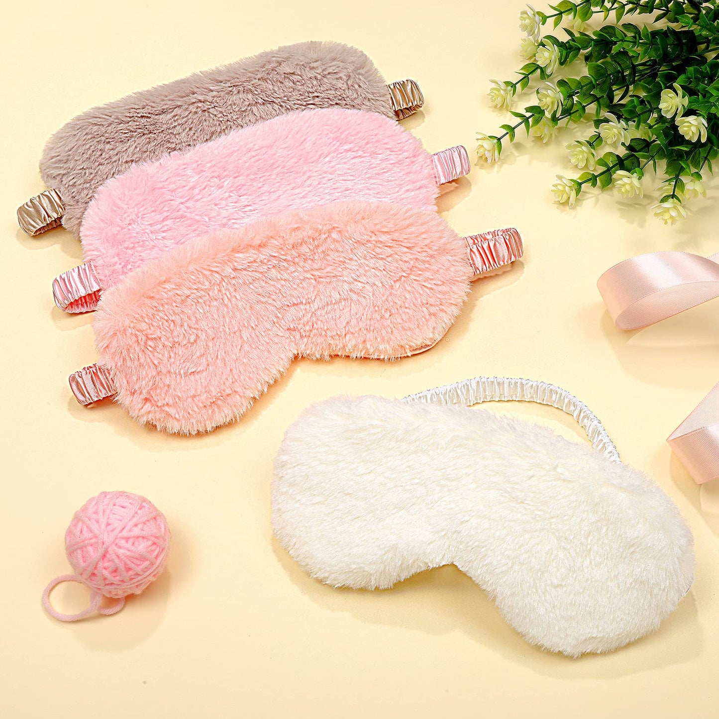 4 Pieces Plush Eye Mask Silk Furry Sleep Masks Comfortable Blindfold Eye Cover Colorful Satin Night Eyeshade Cover for Women Men Sleep Travel Nap Sleeping (Solid, Fresh Colors)