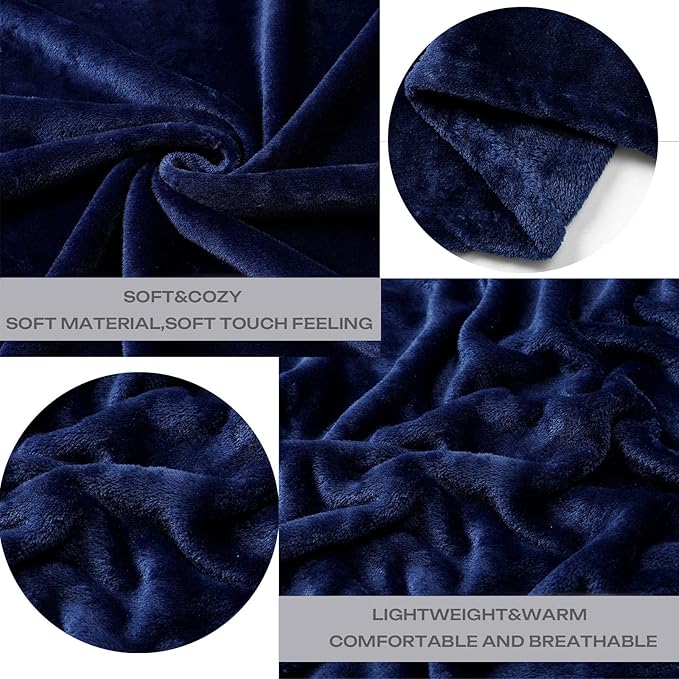 JIAHANNHA Fleece Blanket King Size Navy Blue 108 by 90 Inches Throw Blankets for Bed Sofa Couch 280GSM,Super Soft Cozy and Luxury Bed Blanket for All Season