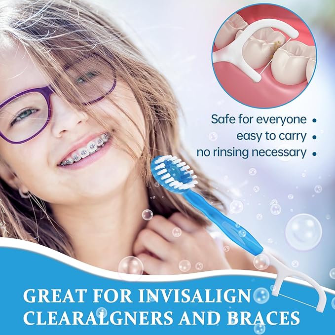 10pcs 5 in 1 Disposable Mini Toothbrush with Toothpaste + Floss + Pick + Tongue Scraper | Travel Size | Individually Wrapped | Soft | Mint | Travel Set | Oral Care (1)