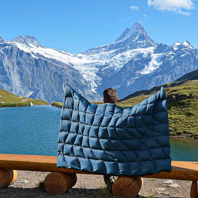 Camping Blanket, Packable Puffy Blanket Down Alternative Blanket Lightweight Windproof Resistant for Outdoors,Hiking, Backpacking,Beach,Car,Picnic,Stadium 52x75in
