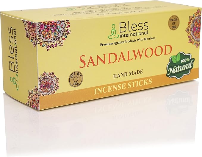 Bless-Sandalwood 100%-Natural-Handmade-Hand-Dipped-Incense-Sticks Organic-Chemicals-Charcoal-Free Purification-Relaxation-Positivity-Yoga-Meditation Best-Woods-Scent (500 Sticks (26 OZ))