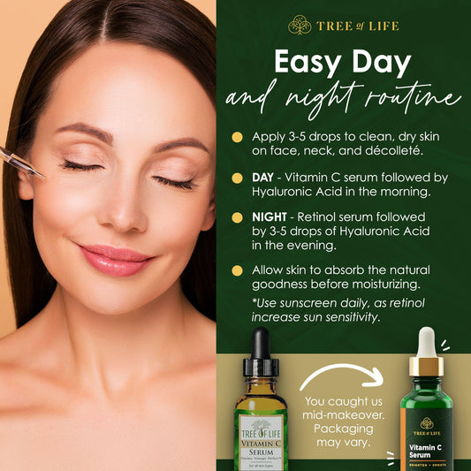 Tree of Life Beauty Facial Skin Care Set, Brightening, Firming, Hydrating, Dry Face, Dermatologist Tested - Trio Power Kit, Vitamin C, Retinol and Hyaluronic Acid, 3 count of 1 Fl Oz