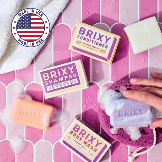 BRIXY Balancing Shampoo and Conditioner Bar Set with Moisturizing Body Wash Bar, Controls Oil & Hydrates Strands, Removes Build Up, Moisturizes Skin, All Hair Types, pH Balance, Color Safe, Vegan