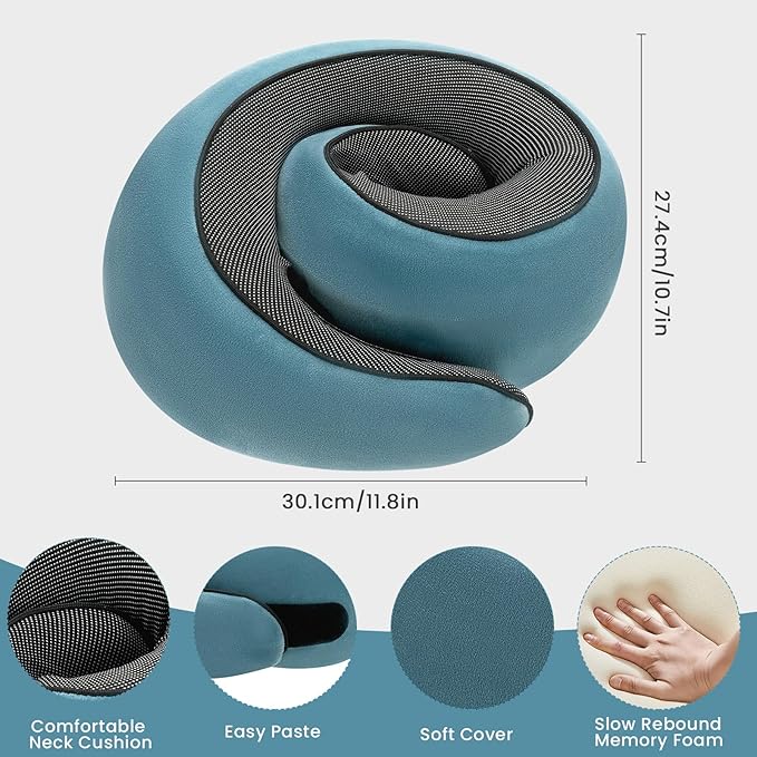 Neck Pillow, Travel Pillow uses Memory Foam to Support Neck Comfort, Ideal Companion for Airplane and car Travel, Compact, Convenient, and Versatile Airplane Sleep Pillow(Light Blue)