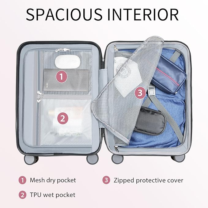 KROSER Hardside Expandable Carry On Luggage with Spinner Wheels & Built-in TSA Lock, Durable Suitcase Rolling Luggage with USB Port, Carry-On 20-Inch Magenta