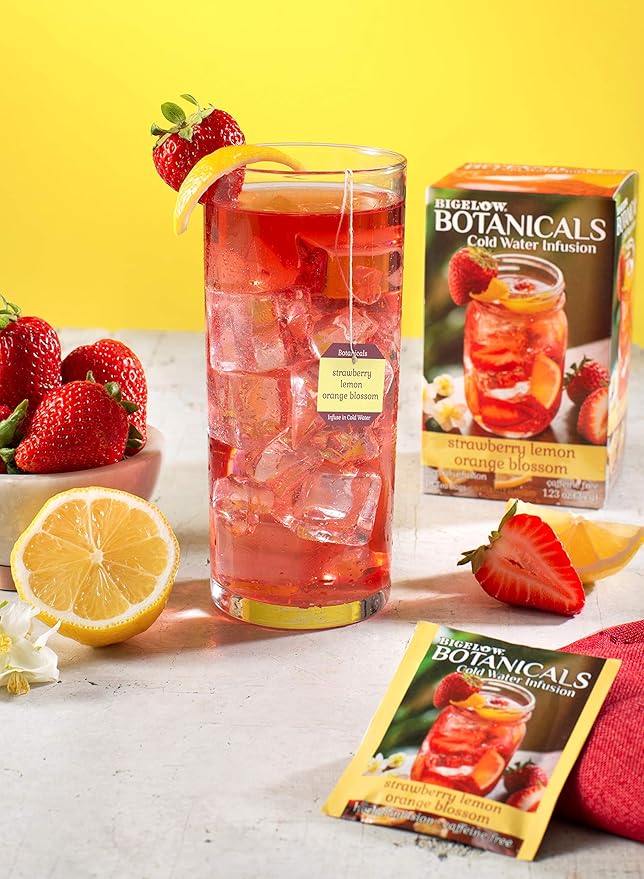 Bigelow Botanicals Cold Water Infusion Strawberry Lemon Orange Blossom Tea Bags 18 Count Box (Pack of 3), Herbal Infusion, Caffeine Free, 54 Tea Bags Total