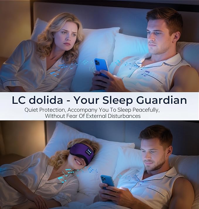 LC-dolida Bluetooth Sleep Mask with White Noise，Sleep Headphones,Bluetooth Wireless Music Eye Mask, Ideal for Travel, Night Work, Napping, Side Sleeping and Office Use for Both Men and Women(Purple)