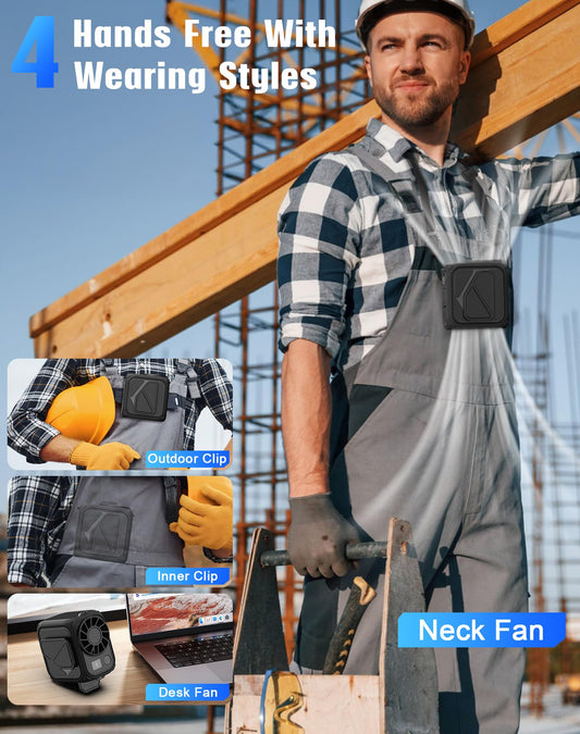 Portable Waist Fan Rechargeable,10000mAh Mini Neck Fan With AI Chip,5 Speeds Strong Airflow,Max 20H Working Time,LED Light,Personal Clip Belt Fan for Outdoor,Traveling,Jobsite(Black).