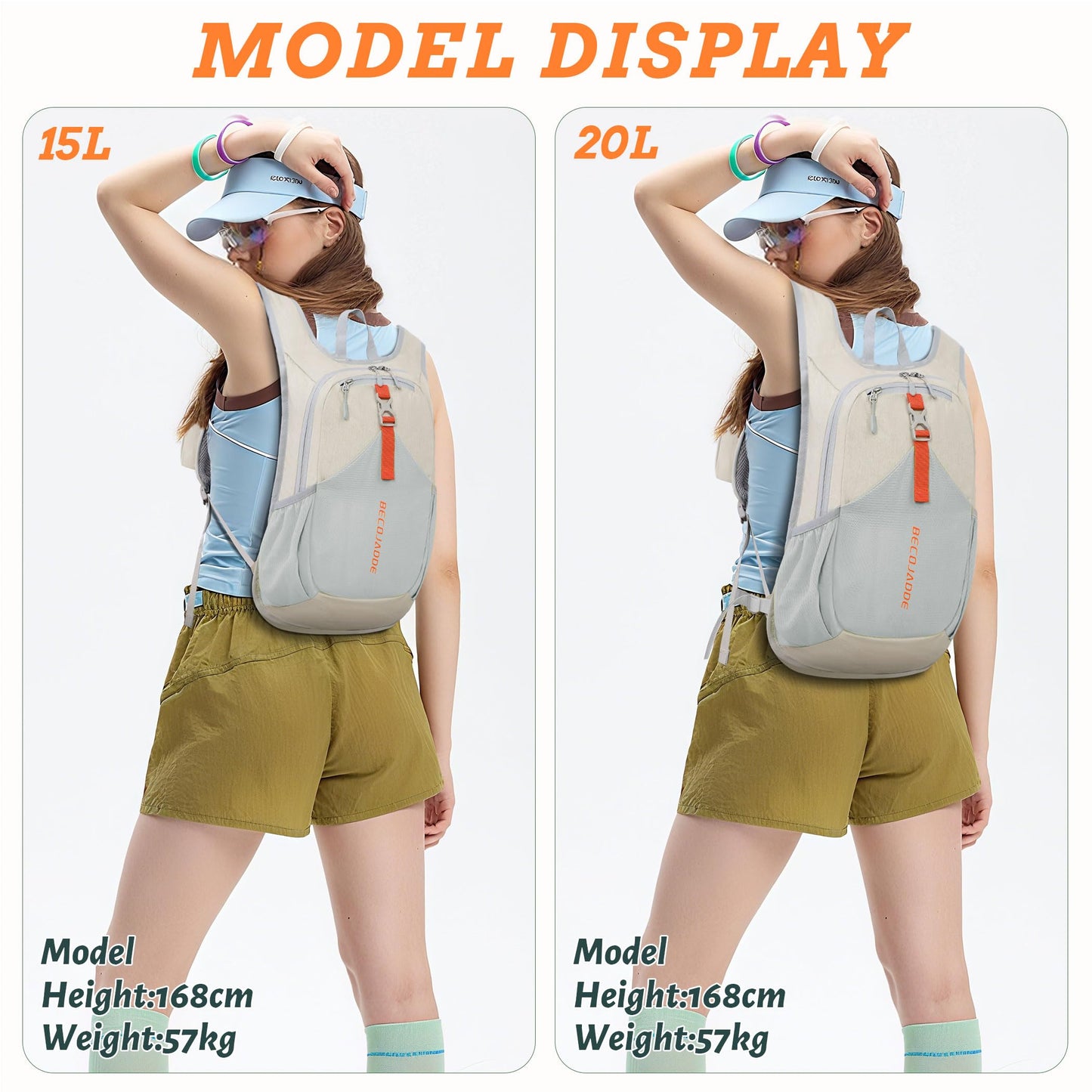 BECOJADDE 15L Small Hiking Backpack for Men Women Foldable Packable Back Pack Ultralight Hiking Daypack for Travel Camping Outdoor, Beige