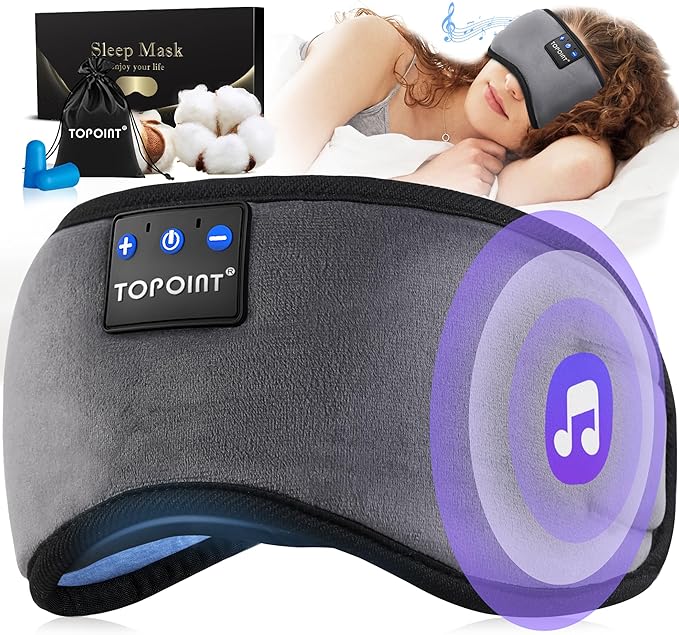 TOPOINT Sleep Mask with Headphones Bluetooth 5.4 Wireless, Sleep Headphones Earphones Earbuds with Microphone HD Speakers Music, Blackout Eye Mask for Sleeping Travel Meditation Men Women Cool Gadgets