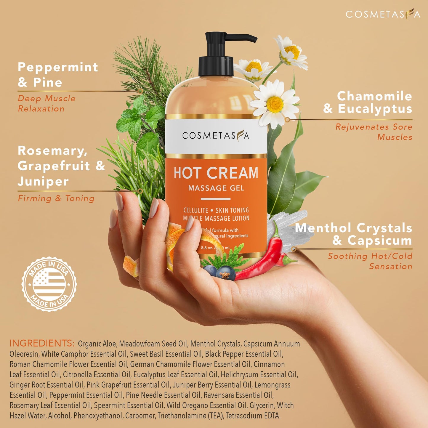 Cellulite Massage Oil, Gel & Mitt - Natural Hot Cream Massage Gel, Oil & Massager - Firm, Tone, Tighten & Moisturize Skin. Soothes Muscles (8.8 oz.)