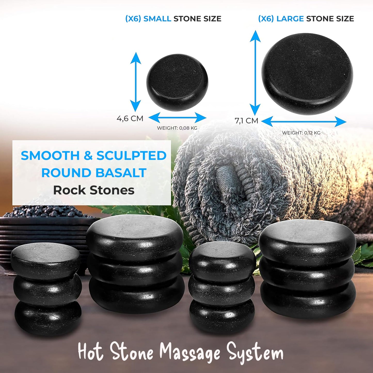 SereneLife Massage Stone Heater Box Set-Electric Spa Portable Heated Rocks Massage Stones and Warmer Set - Heat Rock Massaging Kit 12 Large/Small Black Stone Set w/Bamboo Heating Case PSLMSGST65.5