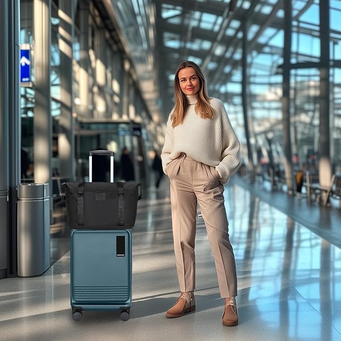 20 inch Small Carry On Luggage Front Open with Laptop Pocket, ABS+PC Hard Shell Suitcase with Spinner Wheels TSA Lock & YKK Zipper, 20in/Toiletry Bag/Handbag, Teal Blue