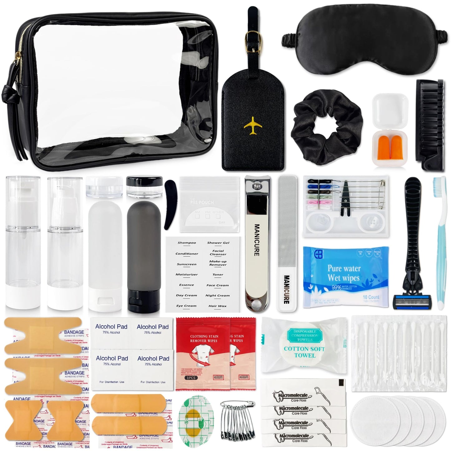 Travel Kit For Wedding And Honeymoon Emergency 32 Essential Items All In One Personal Care Set Toiletry Kit For Couples (Black)