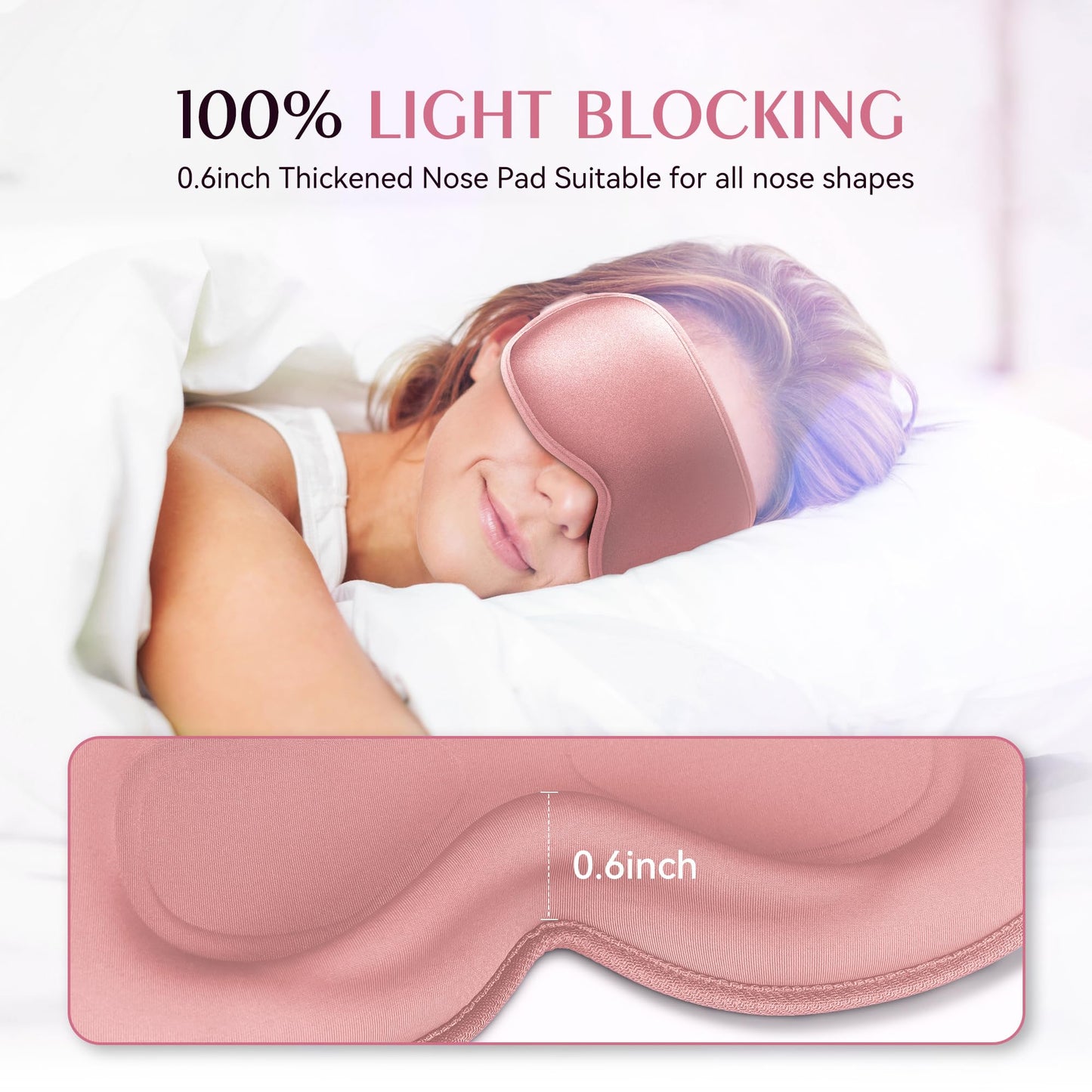 Weighted Eye Mask for Sleeping 2 Pack - 3D Contoured Sleep Masks for Women Men, Blackout Eye Mask for Travel, Meditation, Airplane, Memory Foam, Adjustable Strap Purple Pink