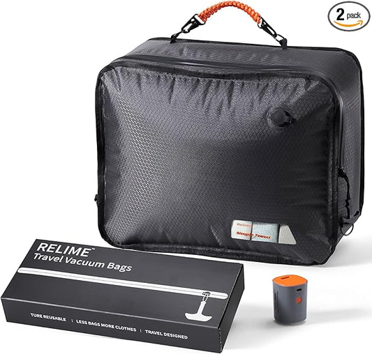 Apex Series Vacuum Bags for Travel Luggage with Wireless Pump, 180° Open, Reusable Compression Bags for Carry On Suitcases and Backpack, Vacuum Seal Packing Cube for Cloth (1Medium+Pump)