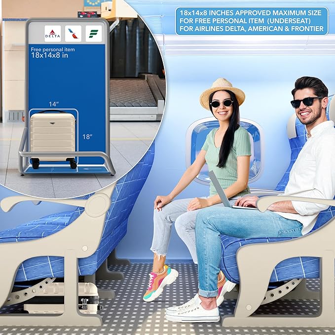 Carry On Suitcase Hardside Built In TSA Lock & USB Port Silent Double Spinner Wheels Maximum Underseat Carry-On Bag For American & United Approved Airlines( 18x14x8" ,Cream/Black )