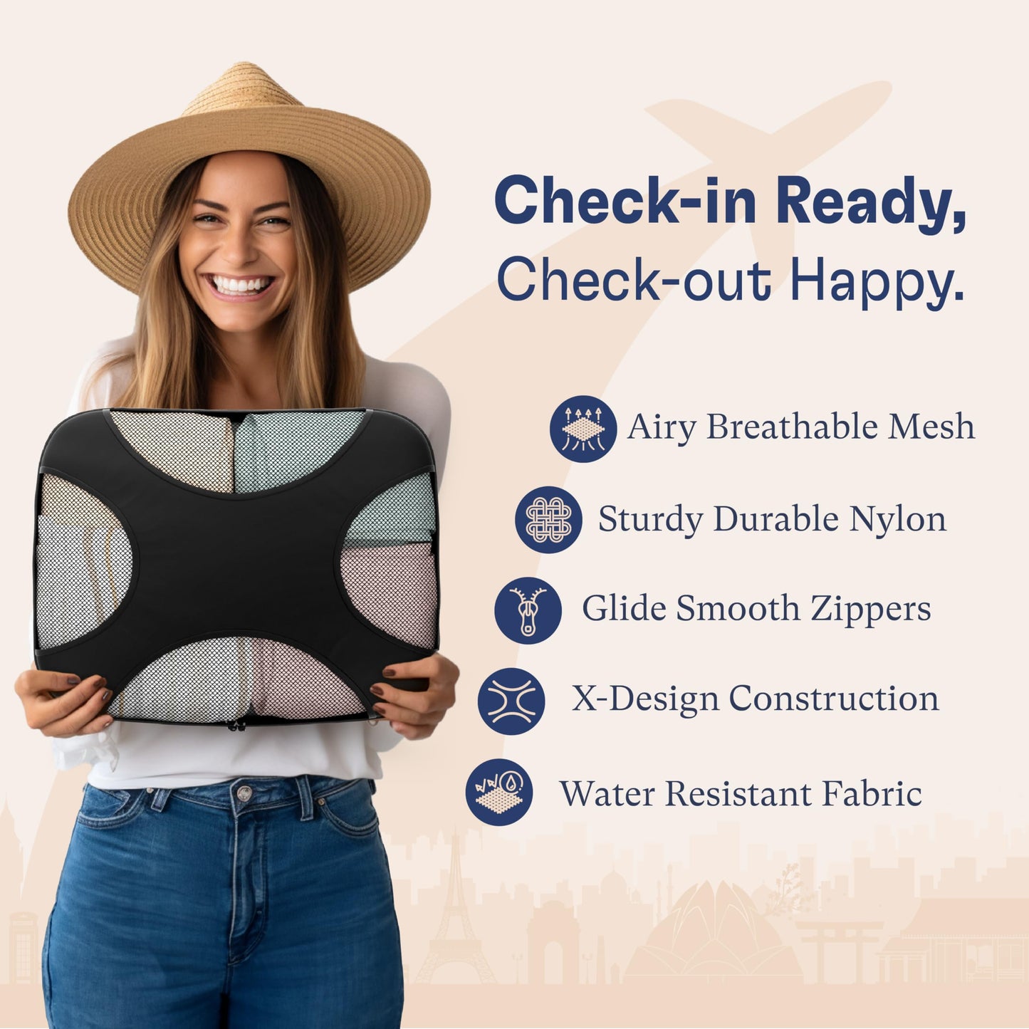 Shacke Premium 5 Packing Cubes Set - Lightweight Mesh Travel Luggage Organizers with Laundry Bag, 5-Piece Suitcase Storage System (Black)