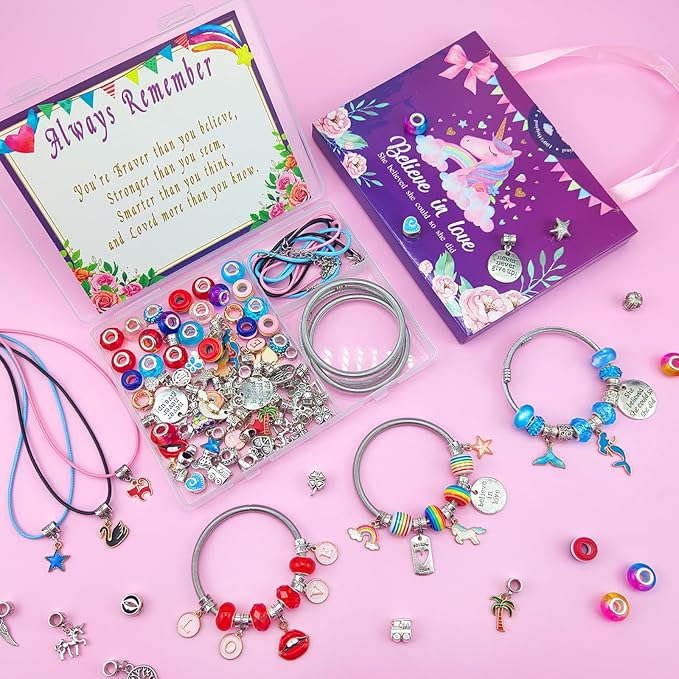 Charm Bracelet/Jewelry Making Kits for Kids Girls,Unicorn Birthday Gifts,Arts Crafts Toys for 5 6 7 8 9 12 Years Old Girls