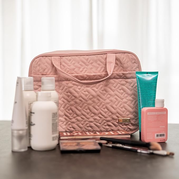 Carrywell |Not Made In China| Hanging Toiletry Travel Bag For Women, Makeup Organizer Case, Water-Resistant Cosmetic Bag For Full-size Containers, Toiletries (Pink, Medium)