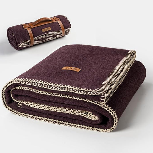 100% Wool Blanket, 62" x 86", Warm, Thick, Washable, Military Wool Blanket, Great for Camping, Outdoors, Sporting Events, Survival Kits, Plum