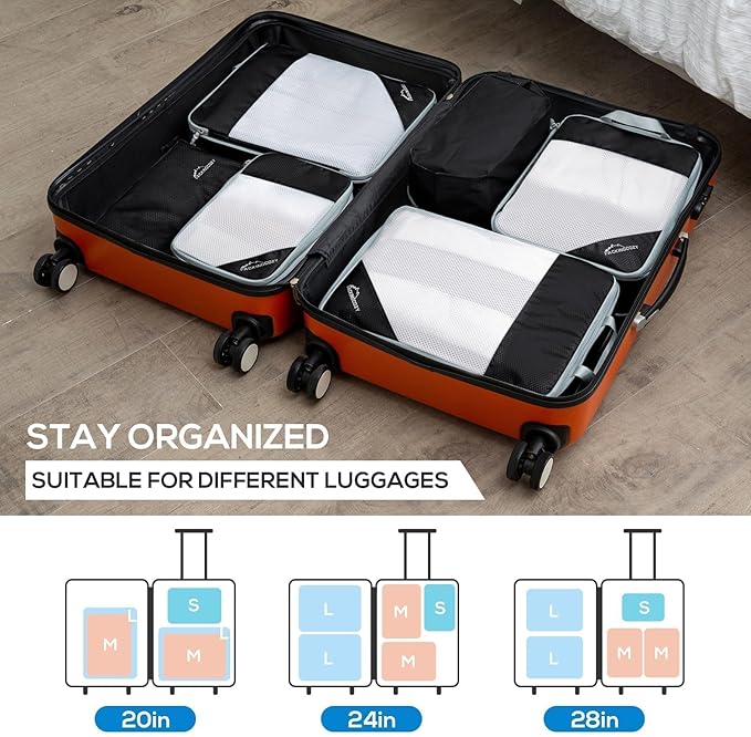 Compression Packing Cubes, 5 Set Packing Cubes for Travel Compression, Lightweight Compressible Package Organizer for Carry On and Suitcases, Black