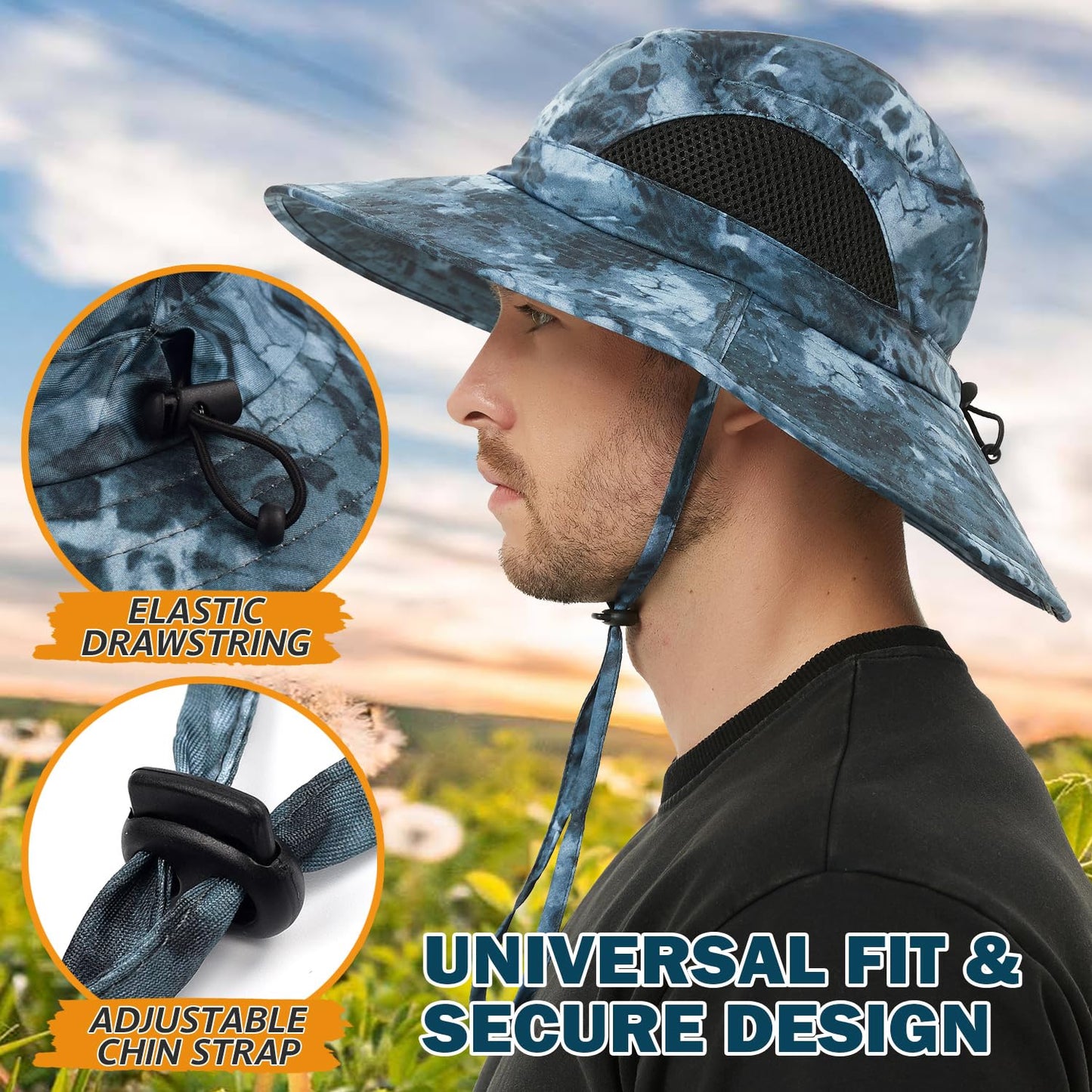 EINSKEY Wide Brim Sun Hat, UPF 50+ UV Protection Waterproof Packable Bucket Hat for Men & Women, Fishing Hiking Beach Garden