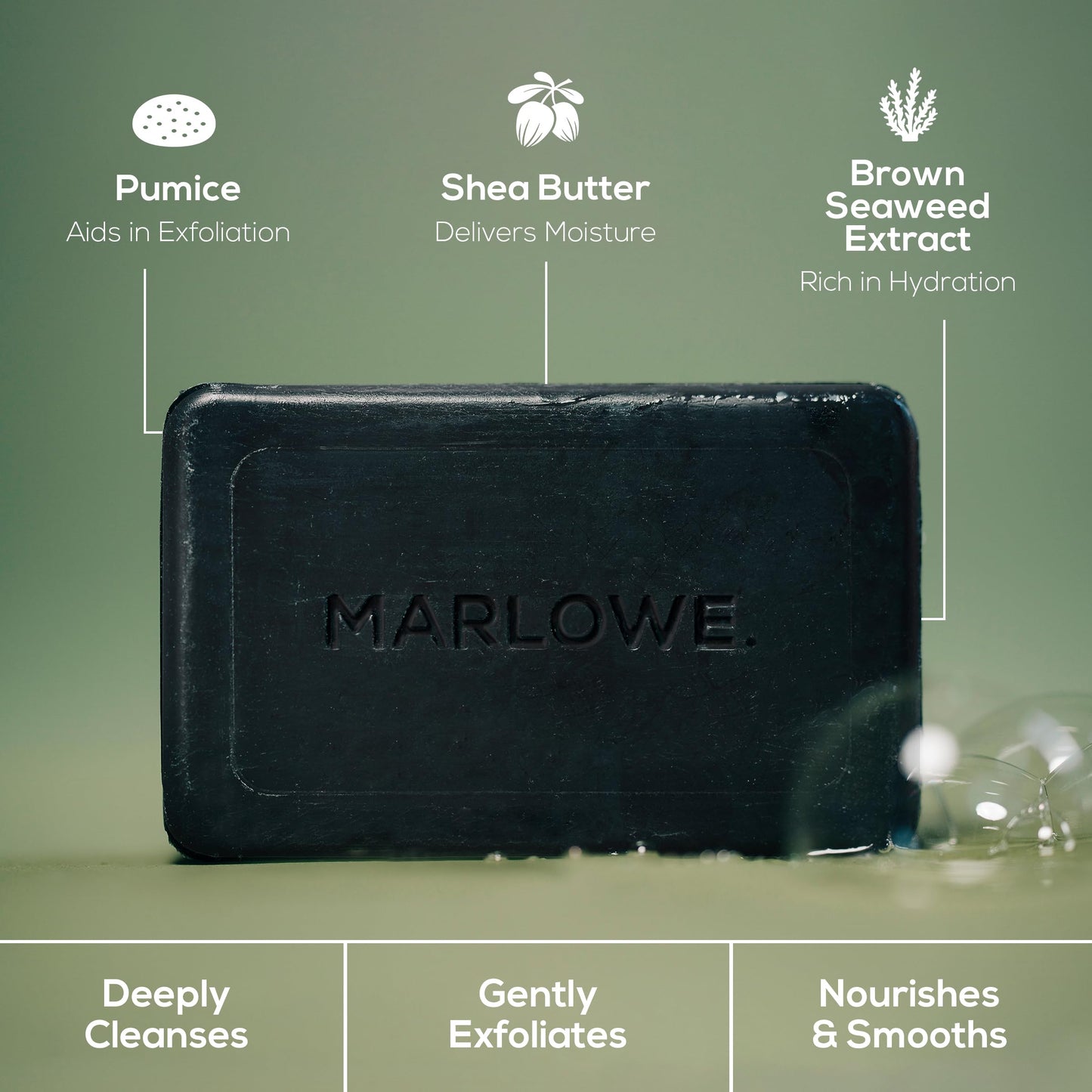 MARLOWE. No. 106 Charcoal Soap 7 oz (12 Bars) Body Bar Soap for Men, Cleansing, Purifying & Hydrating with Natural Extracts, Shea Butter, Olive Oil & Green Tea Extracts, Fresh Woodsy Scent