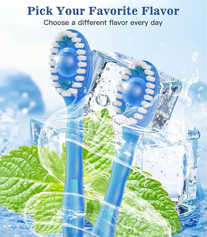 24 Pack 5 in 1 Disposable Mini Toothbrushes with Toothpaste, Floss, Pick & Tongue Scraper, Individually Wrapped, Portable Toothbrush Travel Set for Kids Adults, Mint Flavor