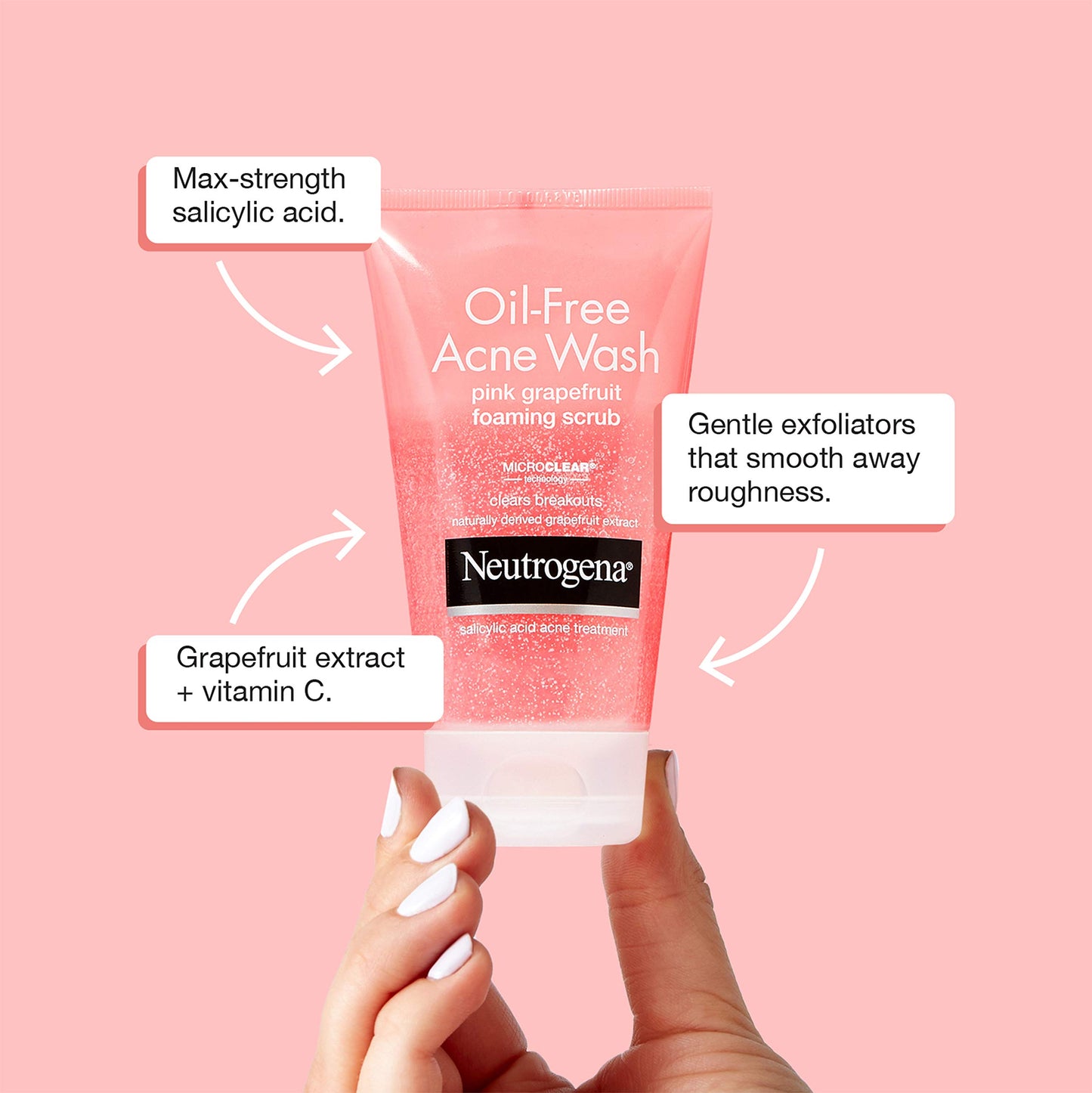 Neutrogena Oil Free Pink Grapefruit Acne Face Wash with Vitamin C, 2% Salicylic Acid Acne Treatment, Gentle Foaming Vitamin C Facial Scrub to Treat & Prevent Breakouts, 6.7 fl. oz