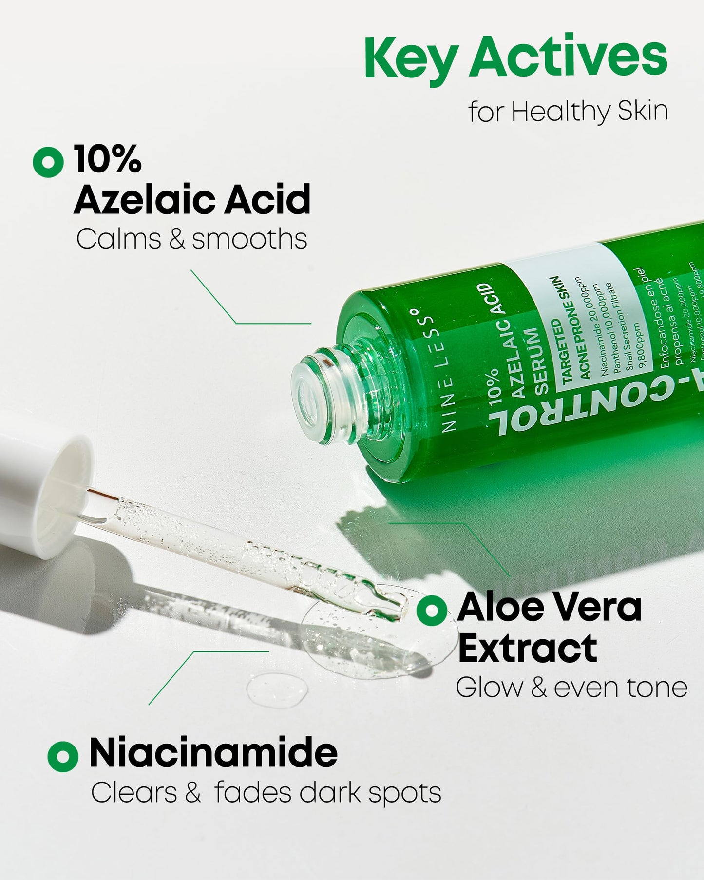 A-Control 10% Azelaic Acid Serum - Korean Acne Serum for Face - Calming Facial Treatment Clearing Breakout, Pimples - for Acne-Prone & Dull Skin, 1.01 fl.oz.