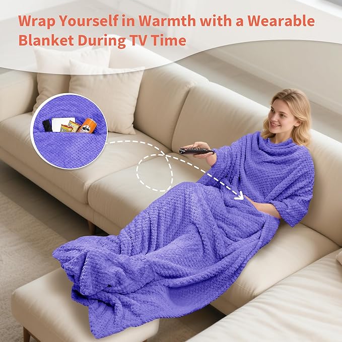 Tirrinia Travel Blanket Airplane Compact with Bag, Soft& Lightweight Wearable Blanket with Foot Pockets for Women Men Adults, Warm Snuggle Blanket, Airplane Travel Essentials, Travel Gifts for Her,