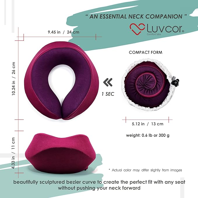 Premium Quality Memory Foam Travel Neck Pillow Bundle - Best Ergonomic Pillow for Airplane Travel, car Ride, Sleeping. Comes with Eye mask, earplugs and Storage Bag. (Royal Pink)