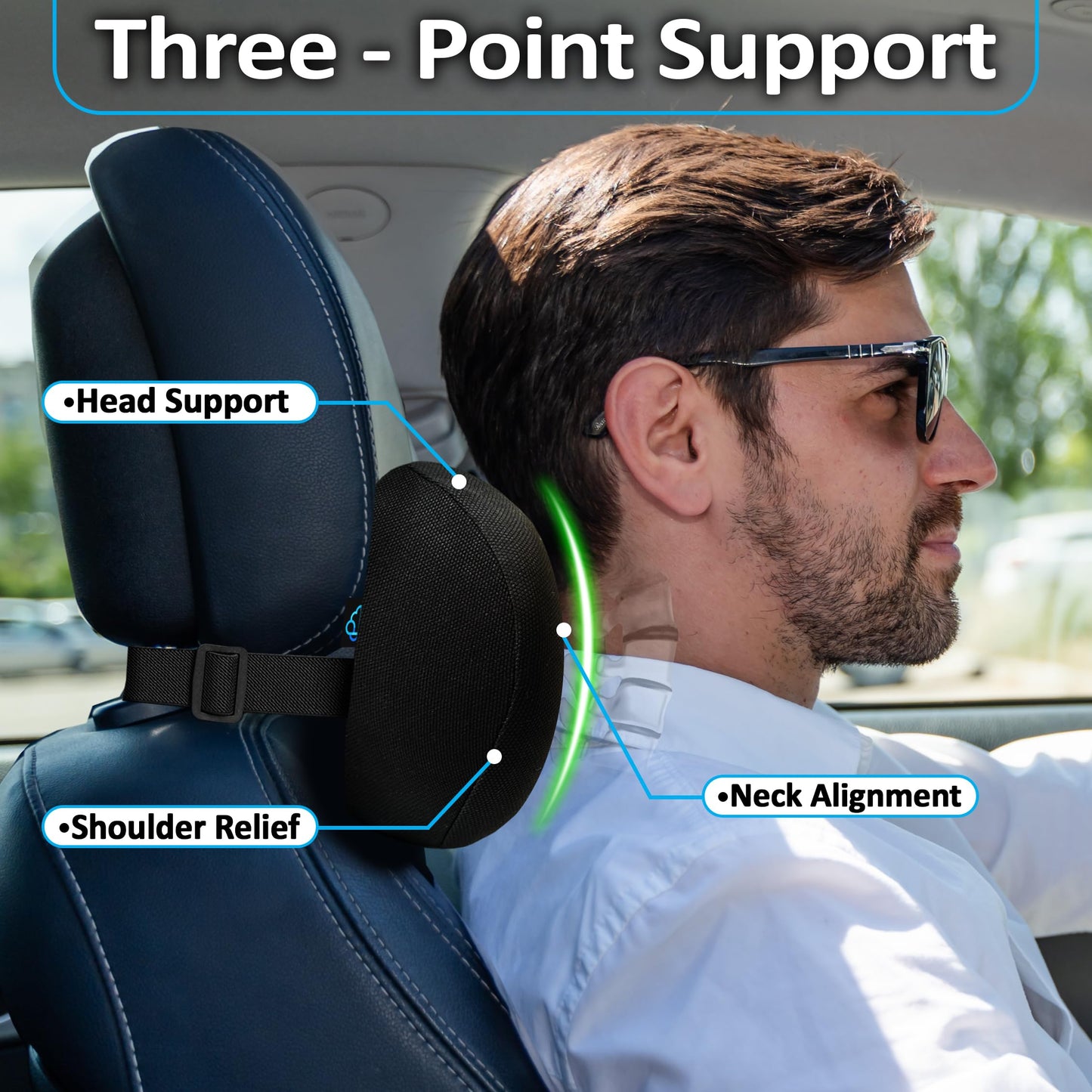 2 Pack Car Neck Pillow, 100% Memory Foam Car Headrest Pillow for Neck Support, Breathable Removable Cover & Adjustable Strap, Ergonomic Design for Driving Comfort, Neck Pain Relief, Travel