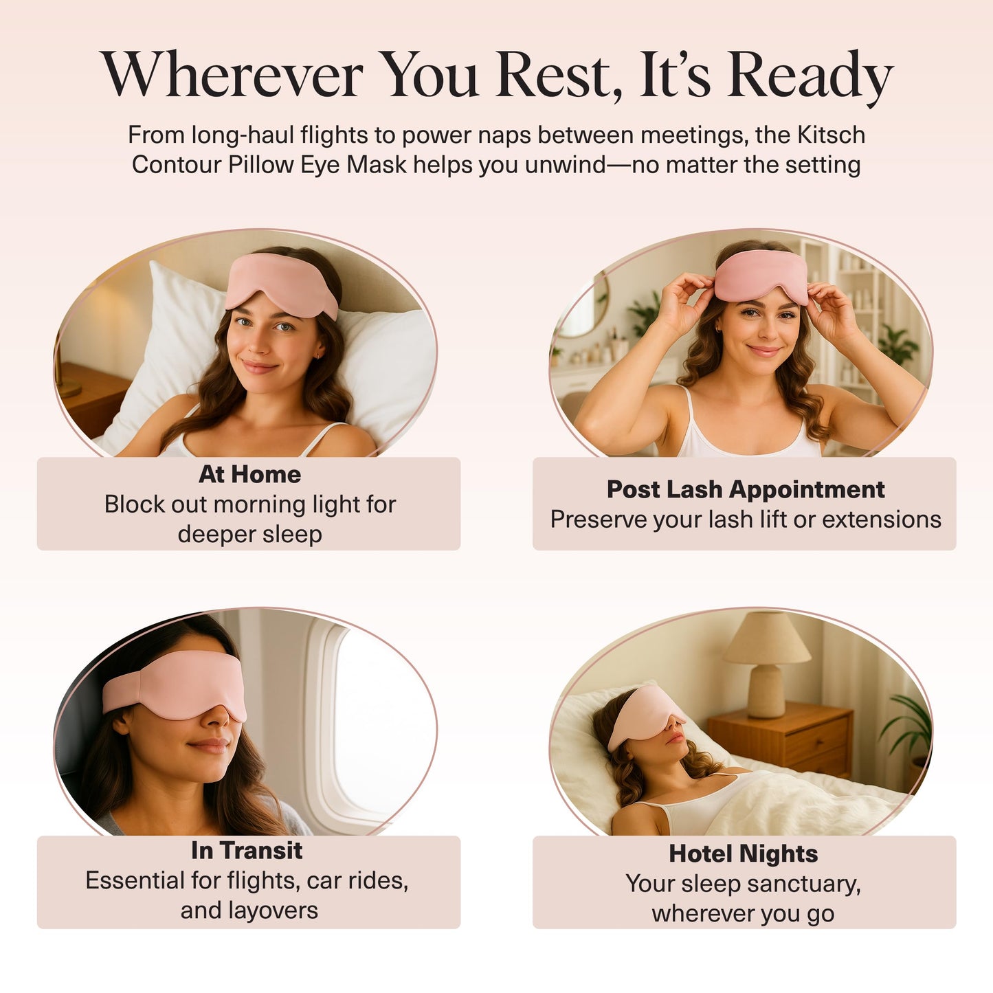 Kitsch Contour Pillow Eye Mask – Softer Than Silk Eye Mask for Sleeping, Blindfold Sleep Masks for Women & Men, No Eye Pressure, Lightweight, Eye Care, Travel Essentials - Blush