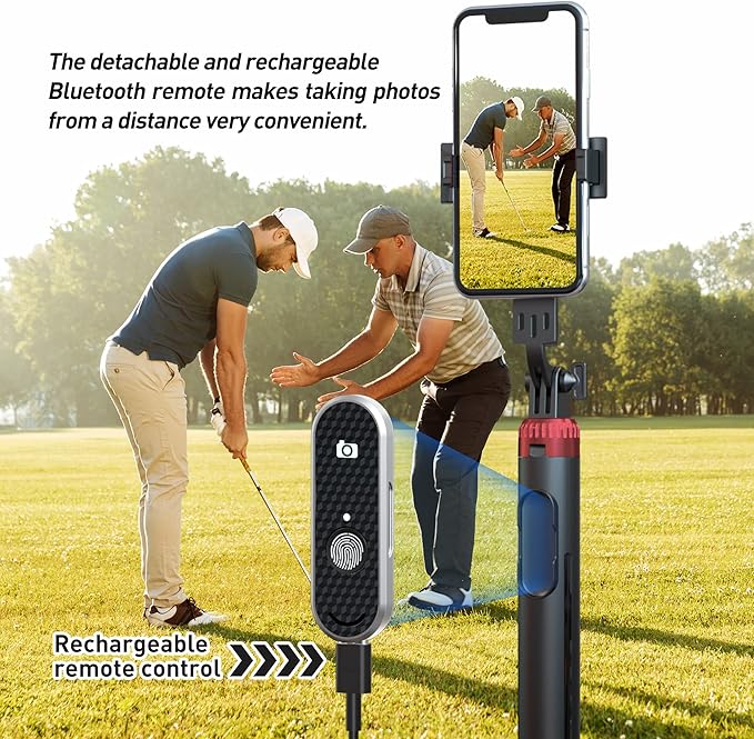 62" Phone Tripod & Selfie Stick for Golf Training, Extendable Cell Phone Tripod Stand with Wireless Remote and Phone Holder, Golf Training Aid - Compatible with iPhone Android iPhone