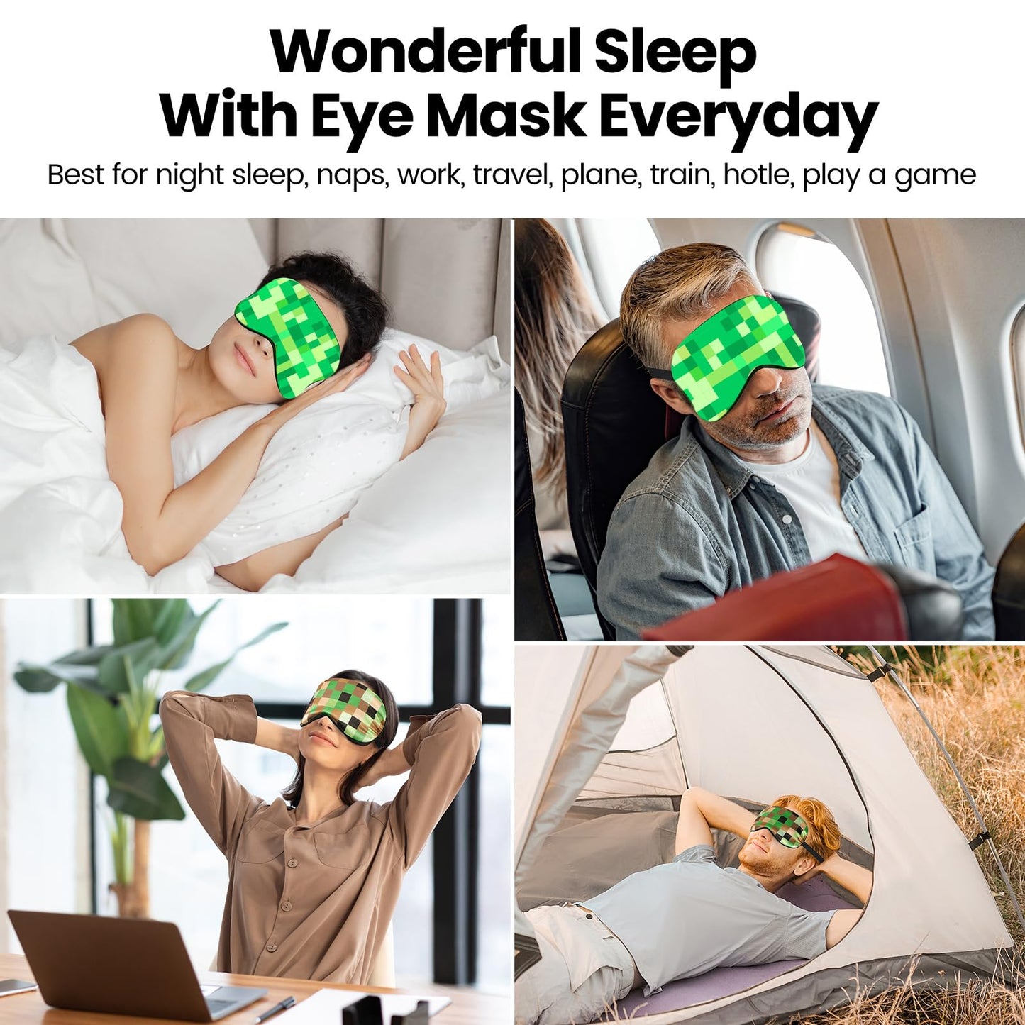 2 Pcs Sleep Mask for Kids Boys, Silk Eye Covers for Sleeping, Adjustable Strap & Light Blocking Design, Adult Children's Bedtime Blindfold for Travel and Home Use (My World)