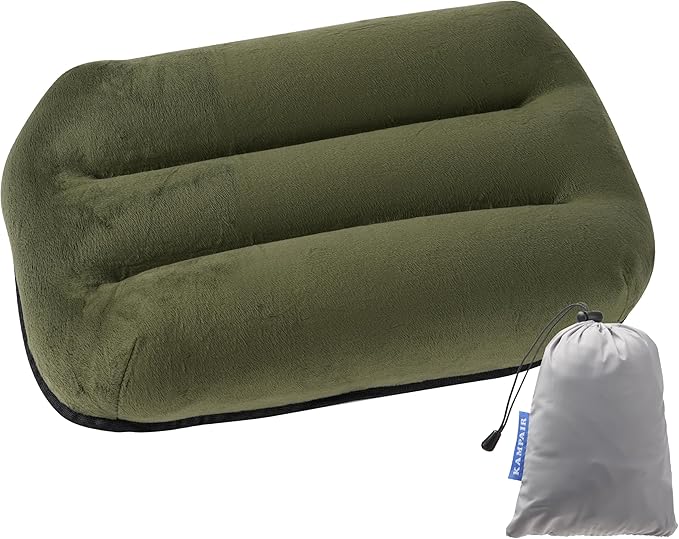 Ultralight Inflatable Camping Pillow for Sleeping – Soft Velvet Cover, Compact & Portable, Ergonomic Neck Support, Machine Washable Air Pillow, Perfect for Travel, Hiking, Backpacking – Green